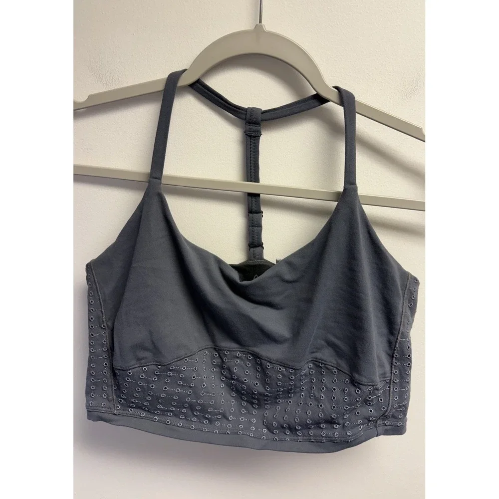 PrAna's Faro Bralette in Chalkboard Grey Medium Eyelet Halter T Back Stretch